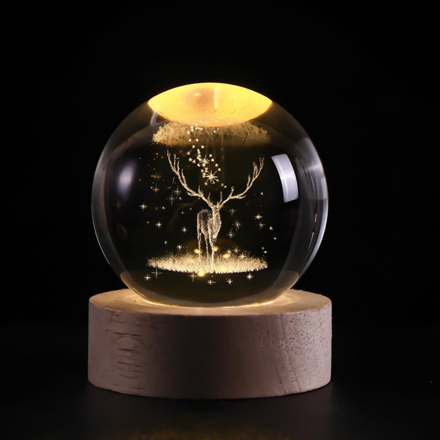 3D Laser Engraved 8cm Glass Crystal Ball Lamp (Reindeer)