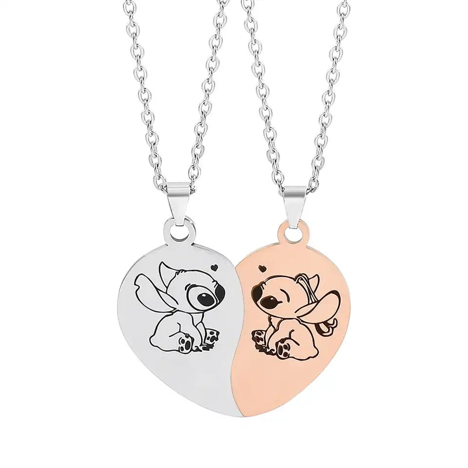 Stainless Steel Stitch & Angel Couples Love Necklace 2pc