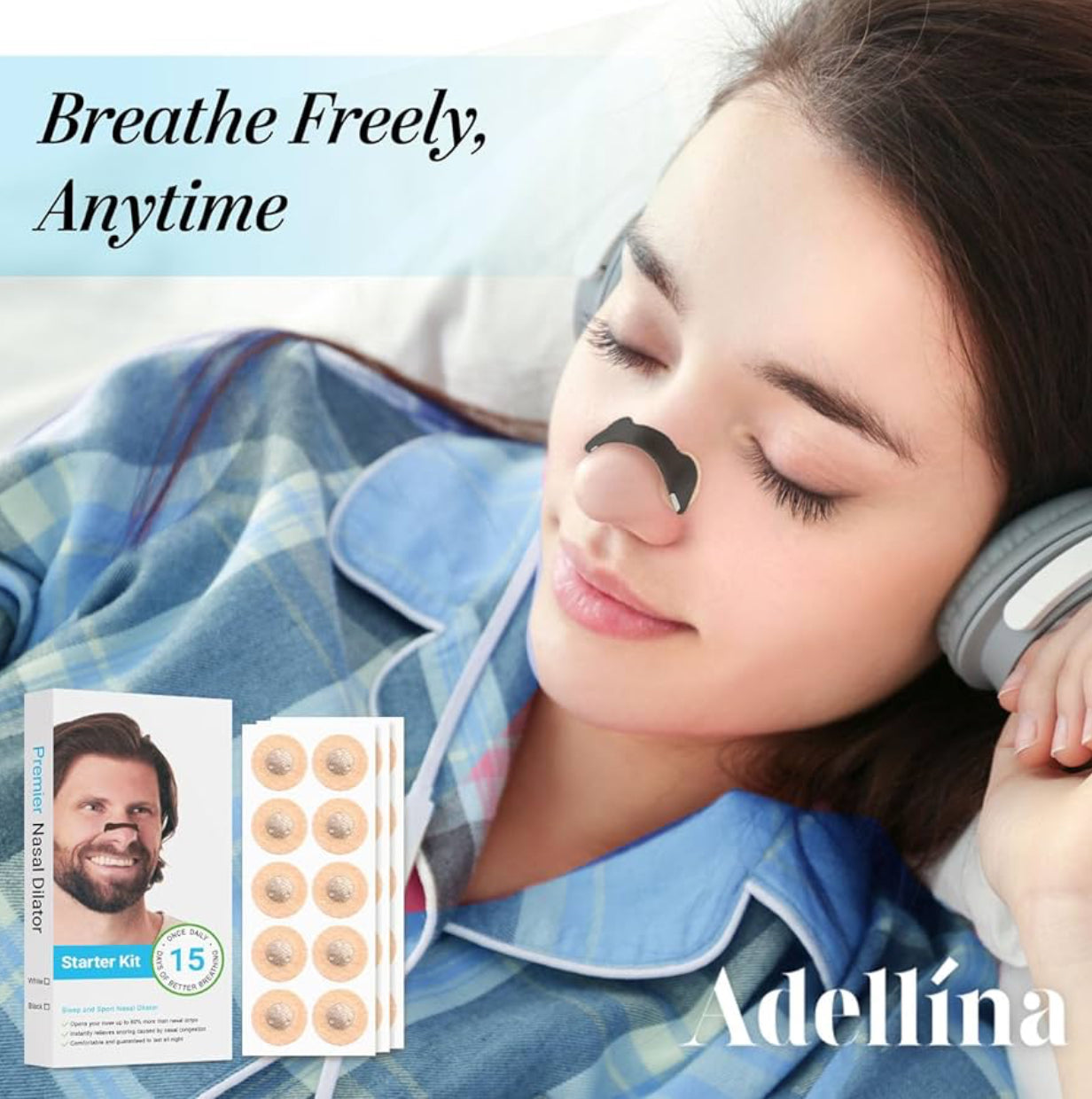 Magnetic Nasal Premier Dilator Patch Kit Nose Strips – Extra Strength Nasal Anti Snore Nose Strips to Improve Breathing, Sleep, Sports & Cold Use (15 pairs)