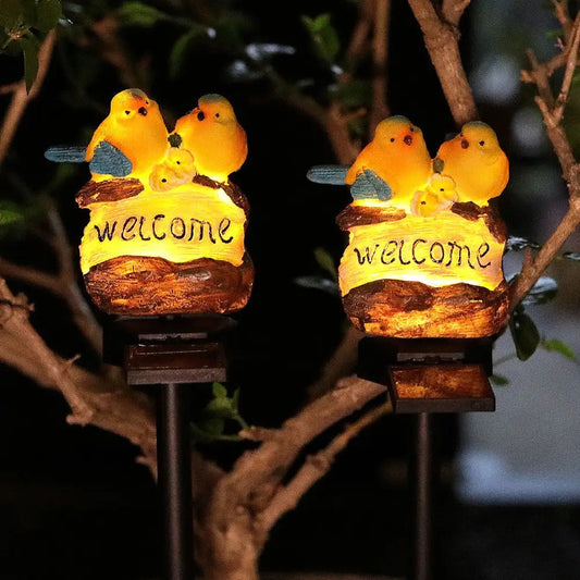 Solar Birds ‘Welcome’ Sign Garden Lamp