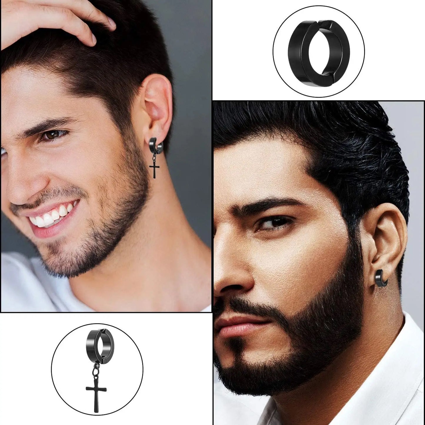 Unisex-Men’s Stainless Steel Clip On / Magnetic Cross Earrings (No Piercing Earrings)