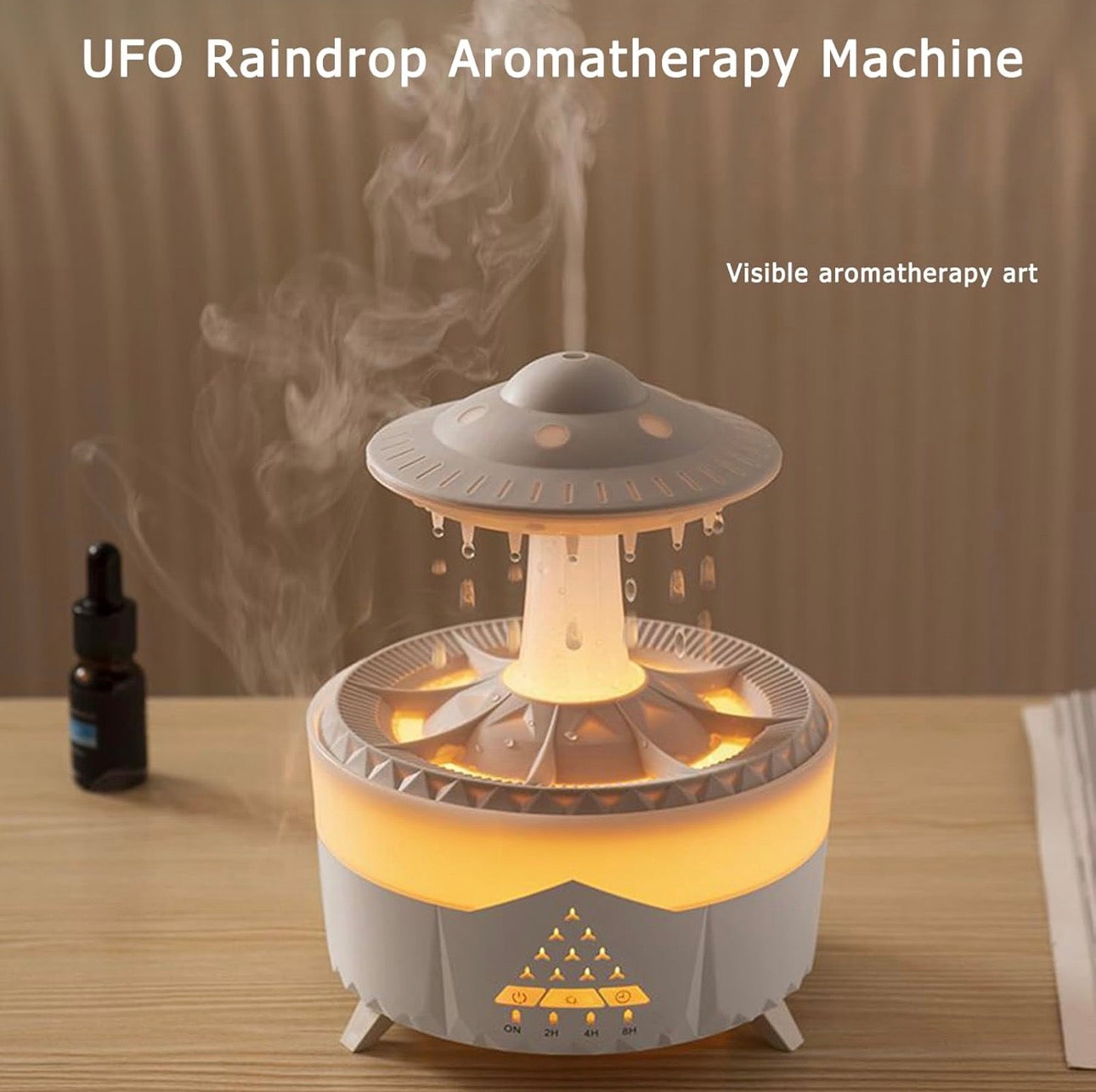 White UFO Rain Humidifier, 7-Color LED Aroma Diffuser + Remote Control