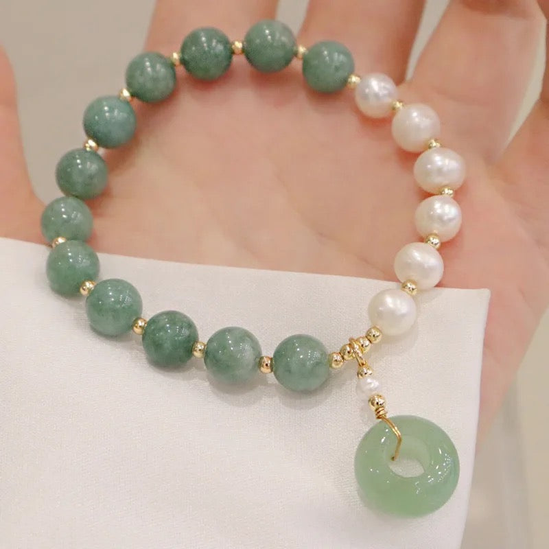 Jade + Fresh Water Pearl Donut Charm Bracelet (8MM)