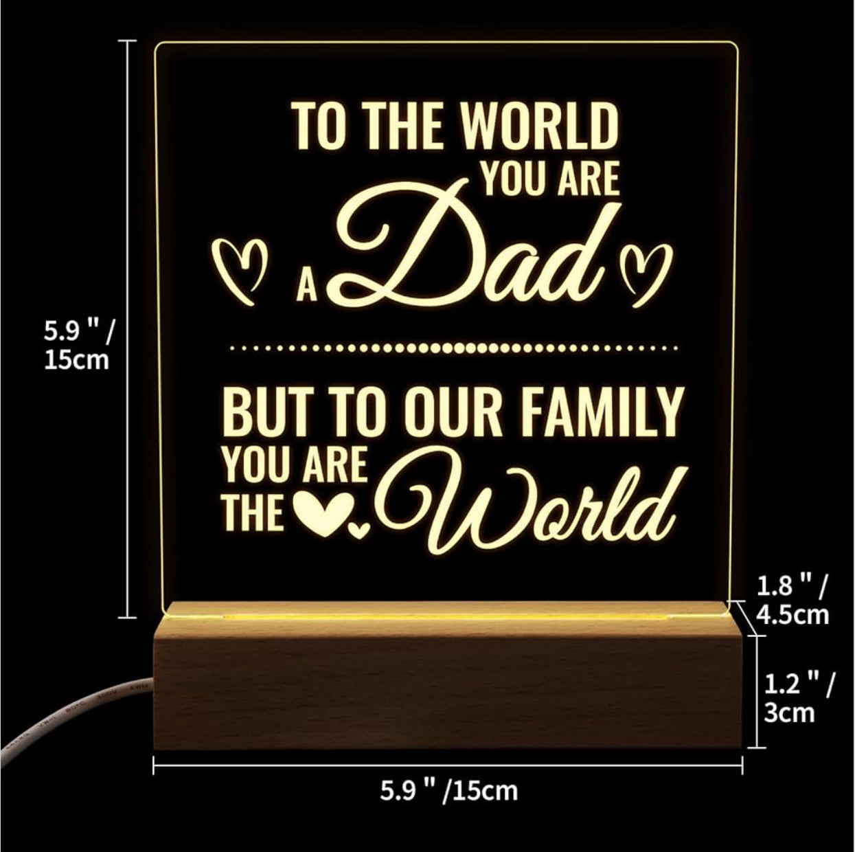 Father’s Love 3D Acrylic Night Lamp With Wooden Base