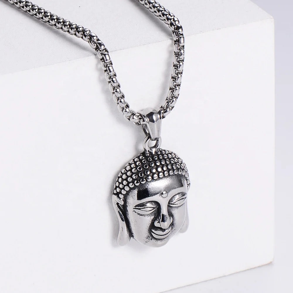 Stainless Steel Buddha Head Necklace