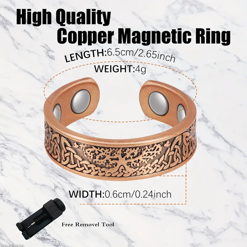 Adjustable Ultra Strength Pure Copper Magnetic Ring (99.99% Copper) Tree of Life Design