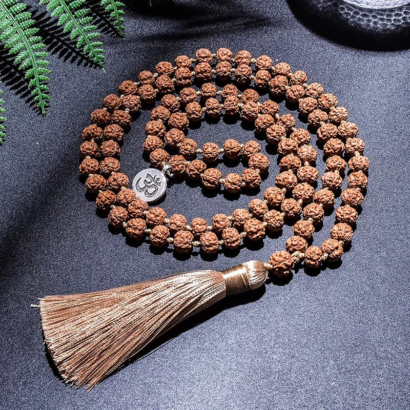 108 Beads Rudraksha Mala Prayer Necklace - OM Charm