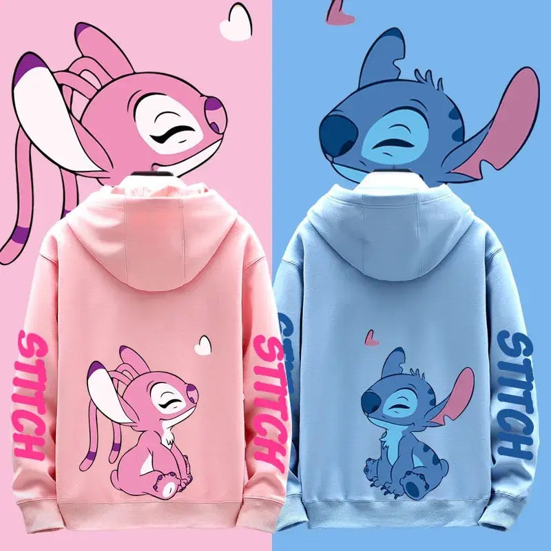 Stitch & Angel Romantic Love Hoodie Design (Pink & Blue)