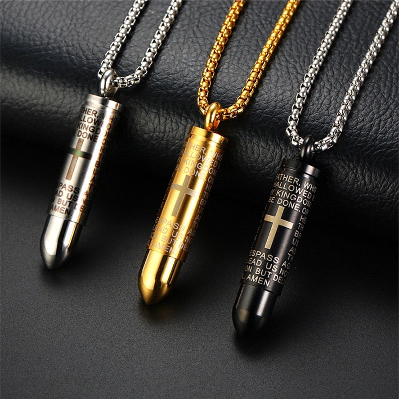 Stainless Steel Bullet Capsule Prayer Necklace