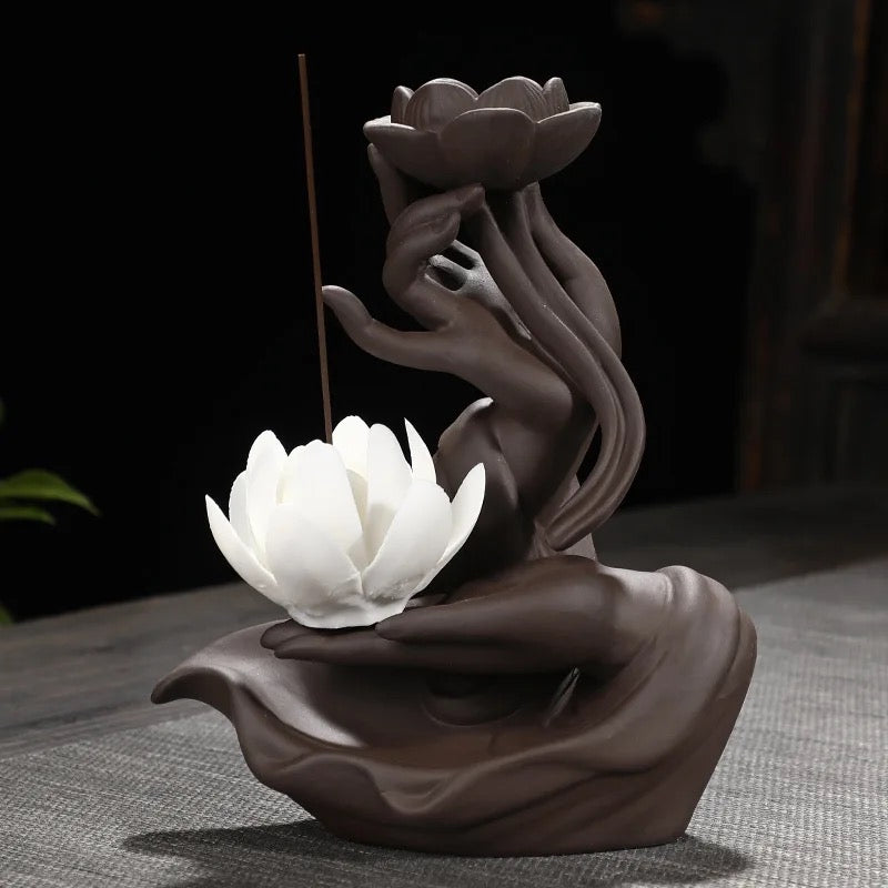 Buddha Hand Incense Holder + 10 Free Back-Flow Incense Cones.