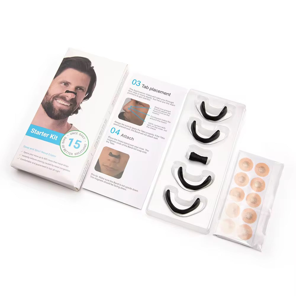 Magnetic Nasal Premier Dilator Patch Kit Nose Strips – Extra Strength Nasal Anti Snore Nose Strips to Improve Breathing, Sleep, Sports & Cold Use (15 pairs)