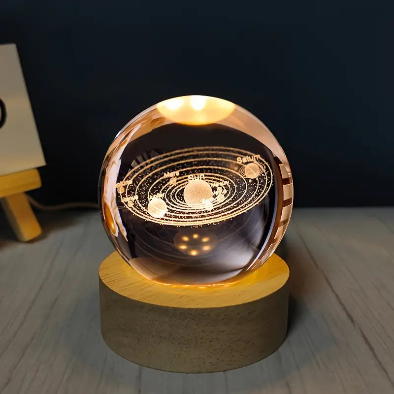 3D Laser Engraved Glass Crystal Ball Lamp Universe Astronomy Decor (Solar System)