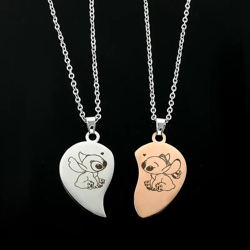 Stainless Steel Stitch & Angel Couples Love Necklace 2pc