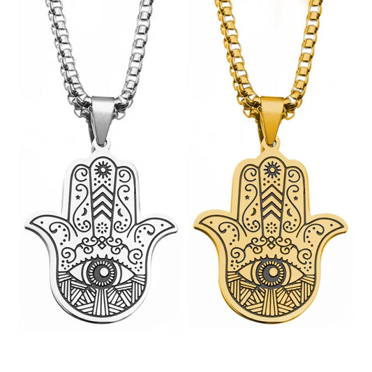 Stainless Steel Evil Eye Hamsa Hand Necklace