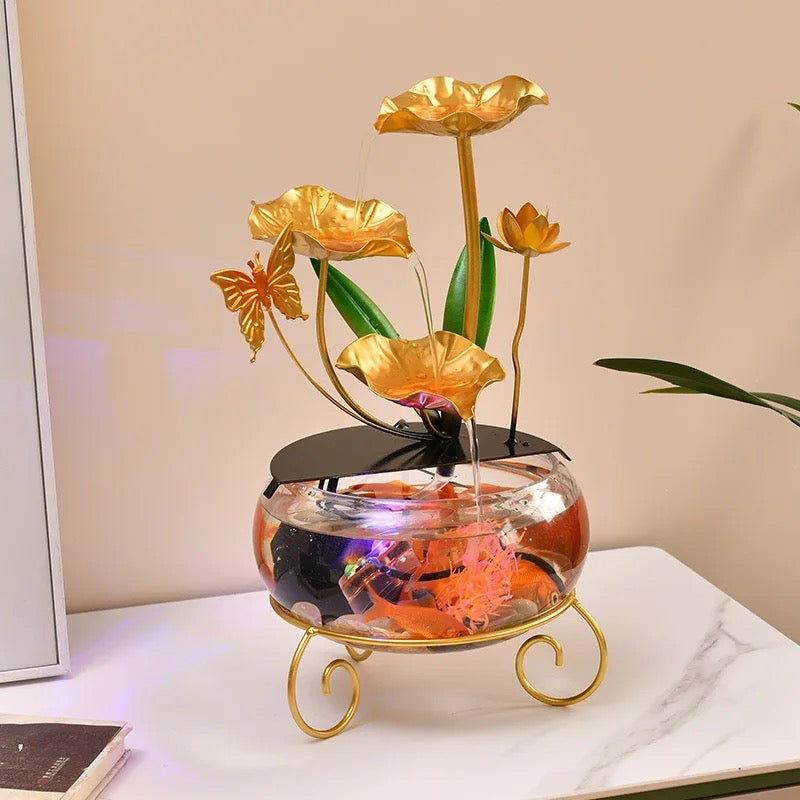 Lotus Leaf Indoor Mini Water Fountain With Ring Light