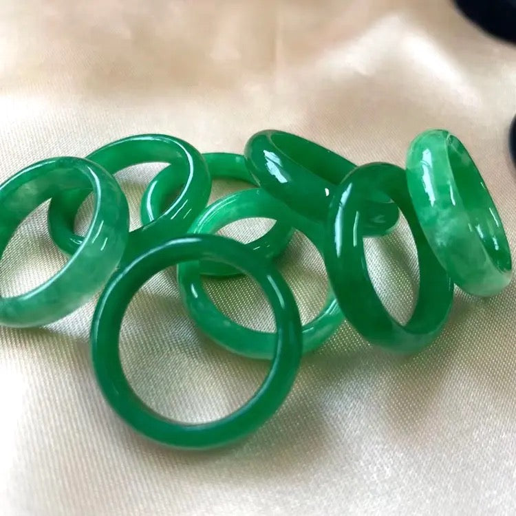 Natural Stone Solid Jade Rings (White & Green Jade)