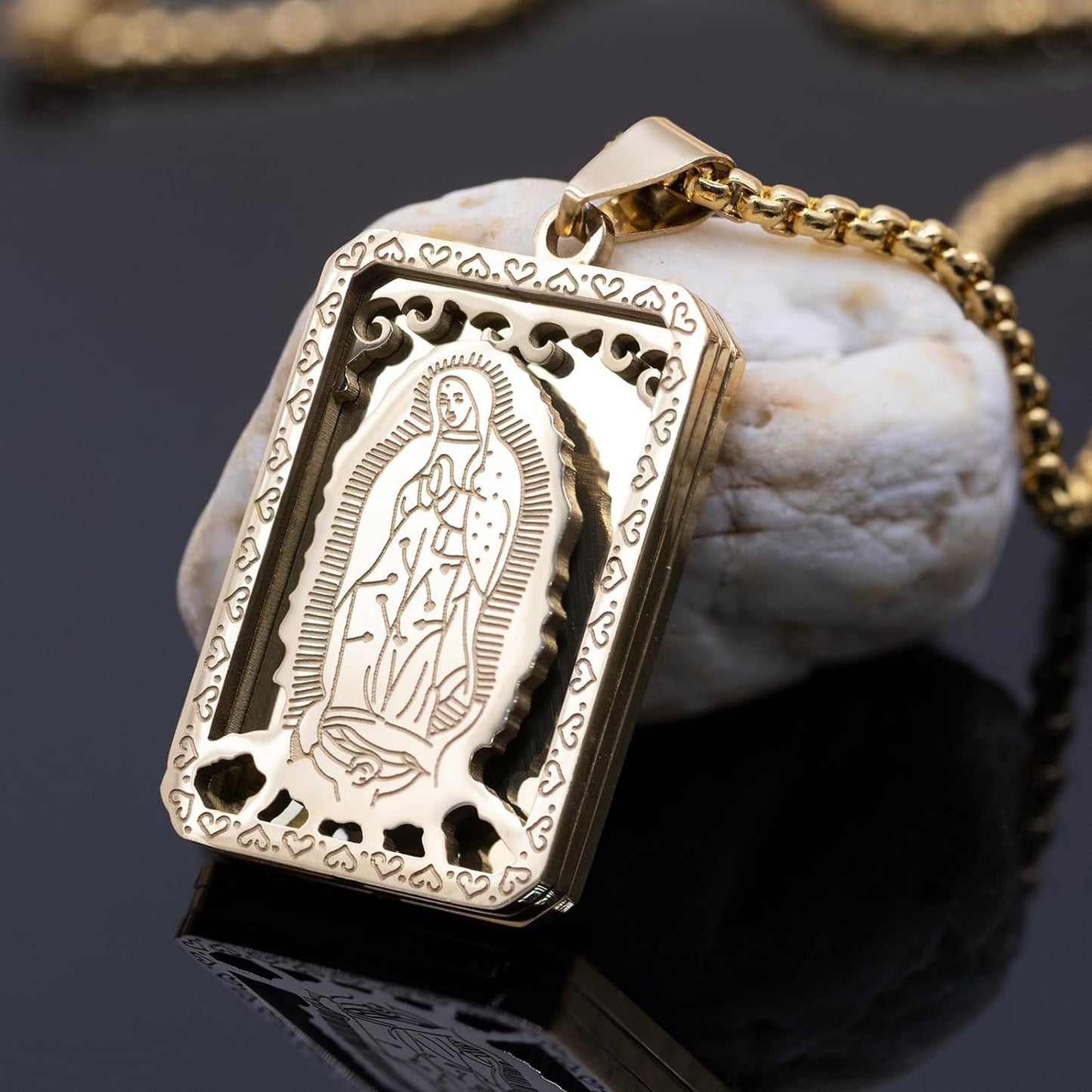 Hail Virgin Mary Shrine Necklace Lady of Guadalupe - Religious Jewelry