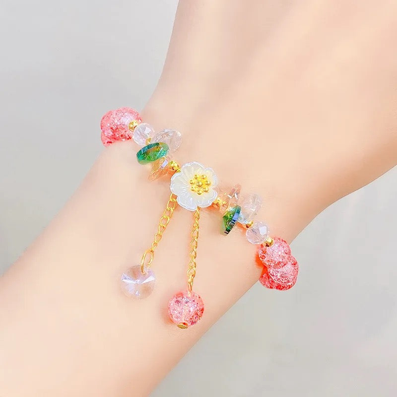 Glass Crystal Floral Charm Bracelet (8MM)