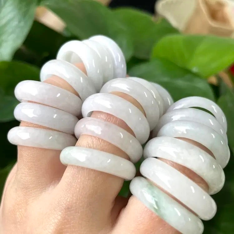 Natural Stone Solid Jade Rings (White & Green Jade)