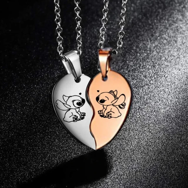 Stainless Steel Stitch & Angel Couples Love Necklace 2pc