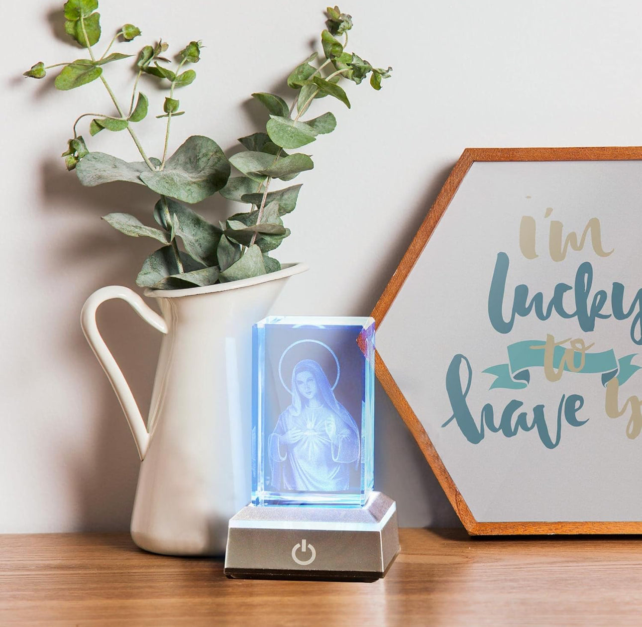 K9 Glass Crystal 3D Laser Engraved Virgin Mary Lamp