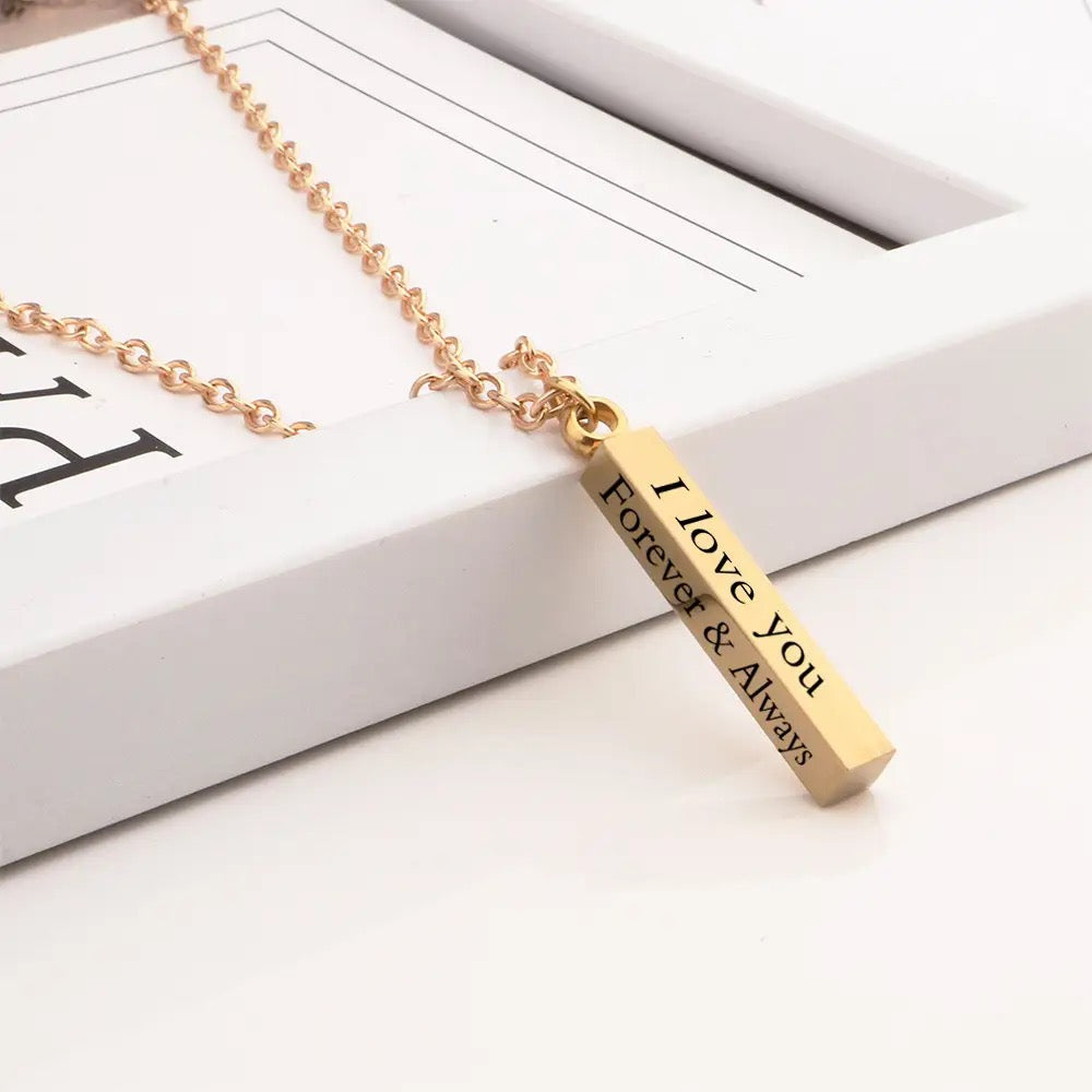 Stainless Steel “I Love You Forever & Always” Engraved Necklace