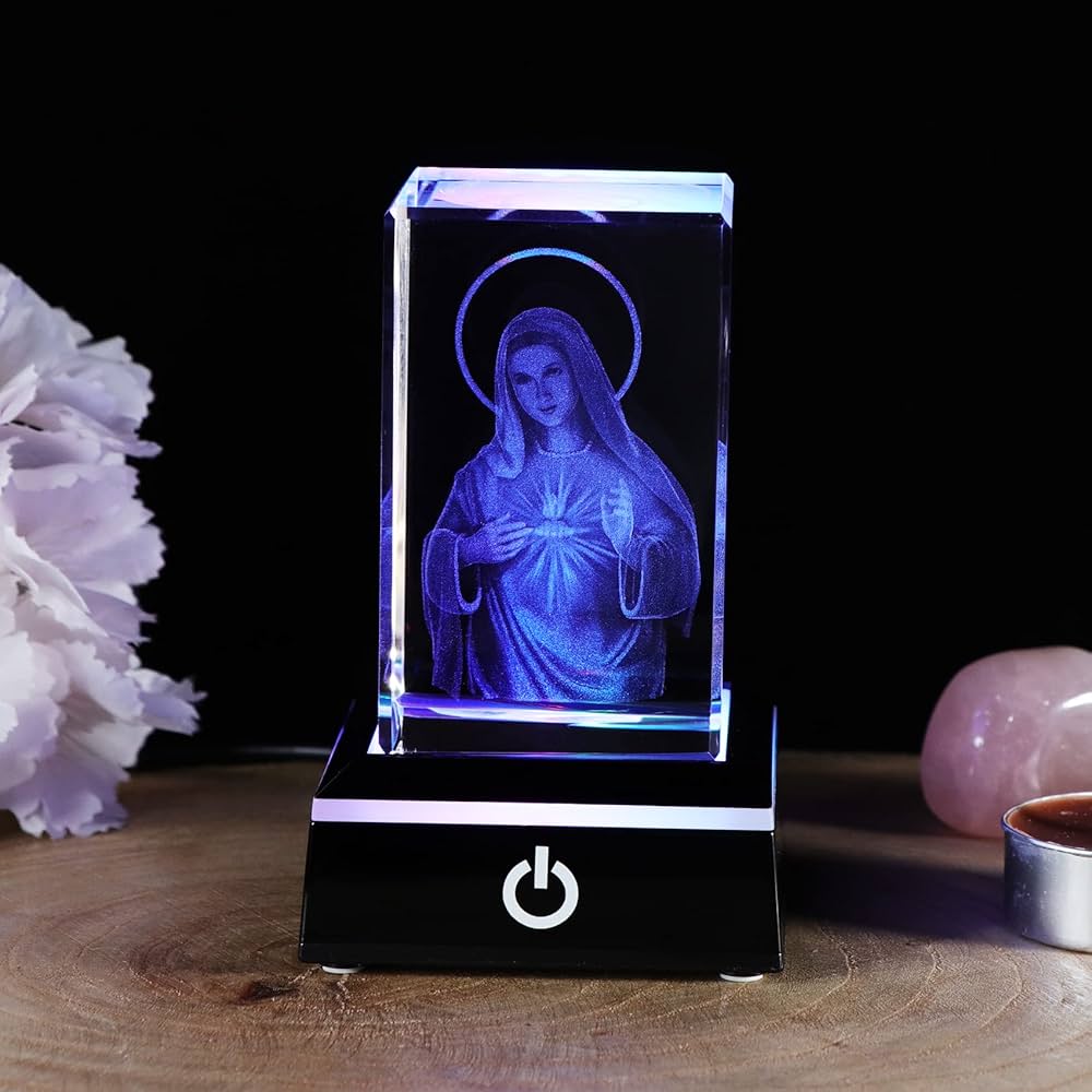 K9 Glass Crystal 3D Laser Engraved Virgin Mary Lamp