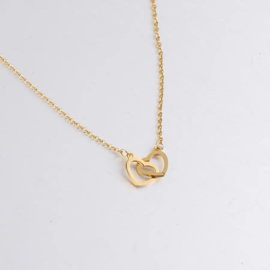 Stainless Steel Dainty Interlocking Hearts Necklace