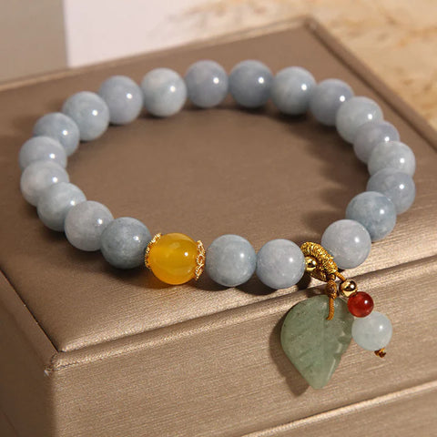 Jade Leaf Aquamarine Charm Bracelet (8mm)