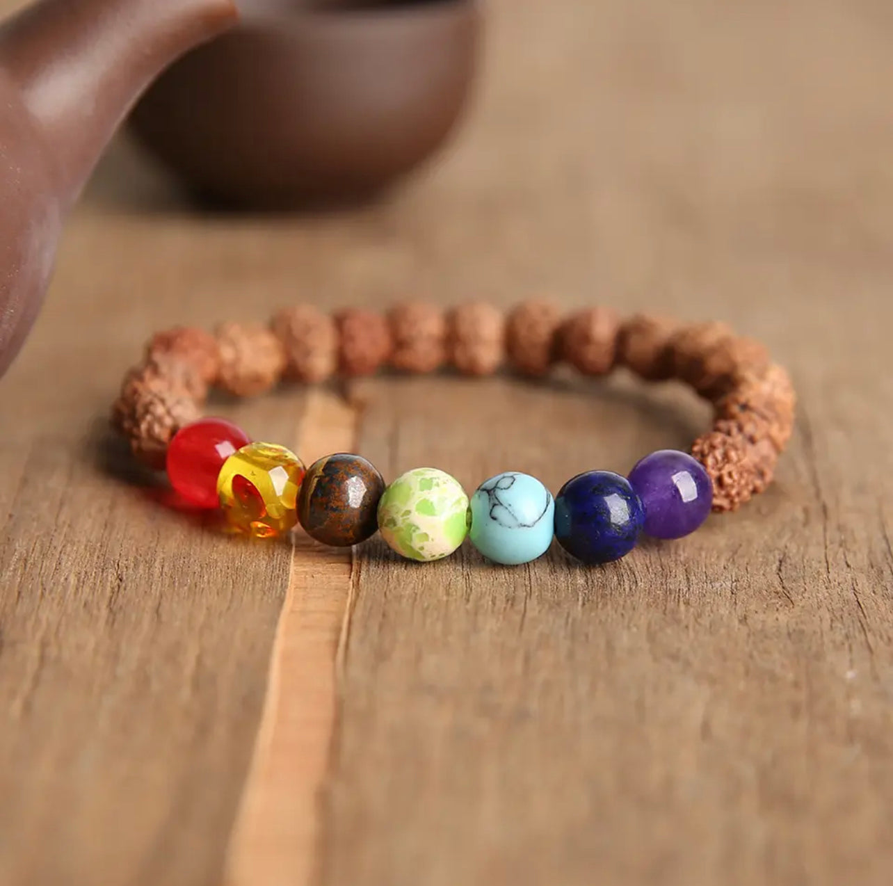 Rudraksha 7 Chakra Bracelet (8MM)