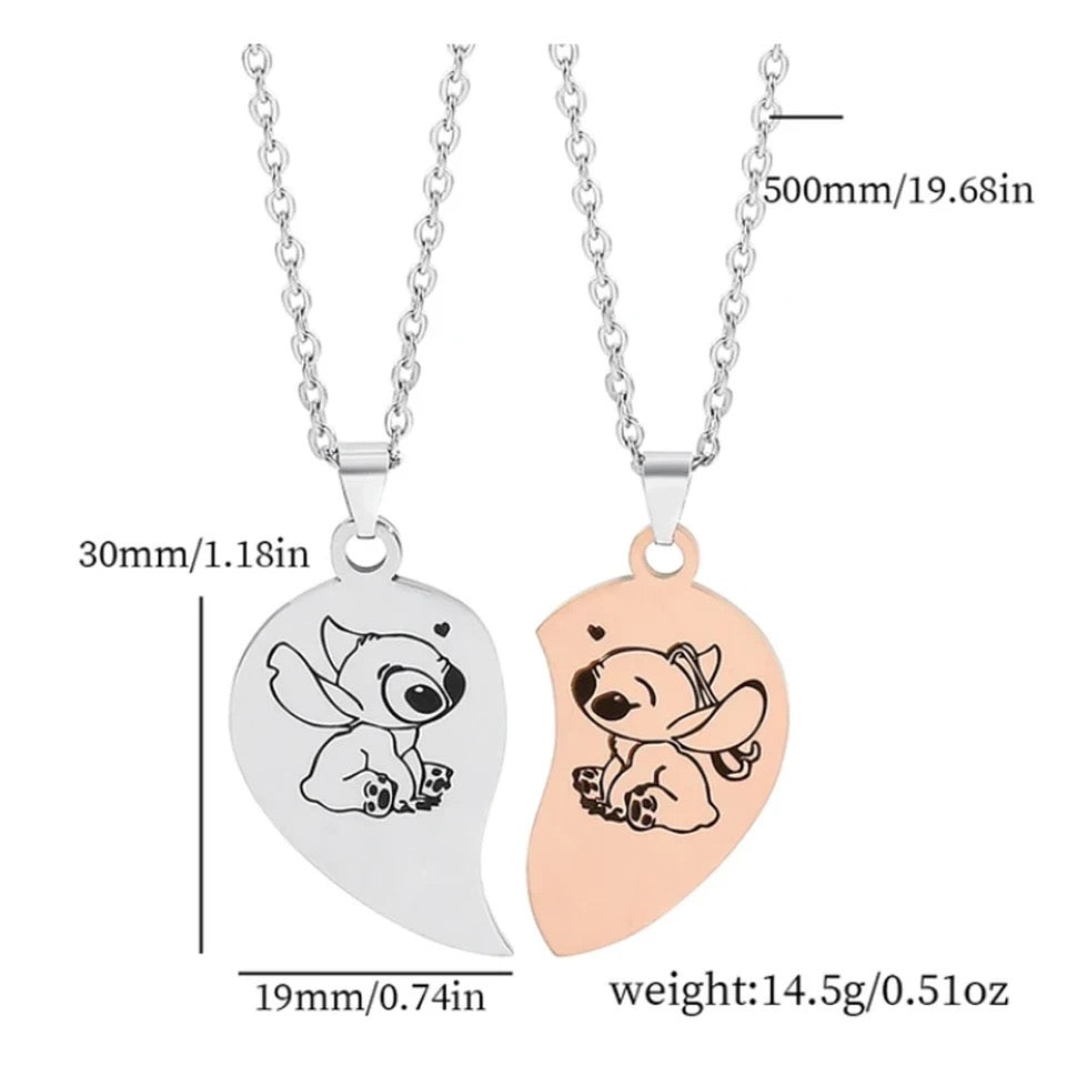 Stainless Steel Stitch & Angel Couples Love Necklace 2pc