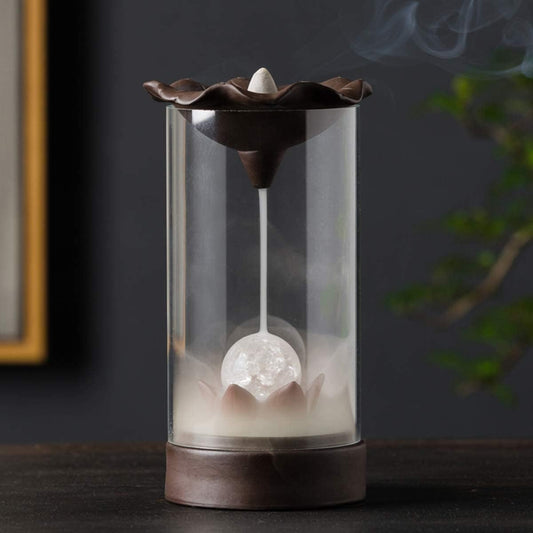Ceramic LED Crystal Ball Designed Wind Proof Back-Flow Incense Holder + 10 Free Incense Cones