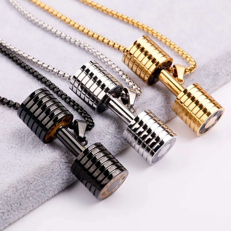 Stainless Steel Mens Dumbbell Necklace