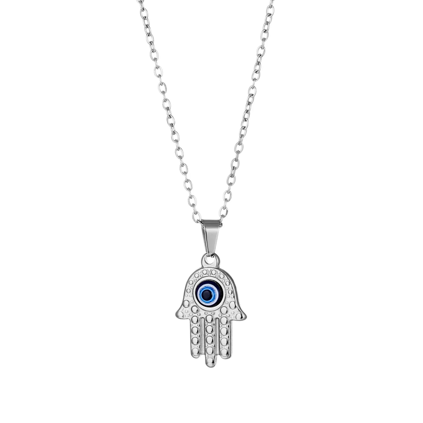 Sterling Silver Evil Eye Hamsa Set (Necklace & Earrings)