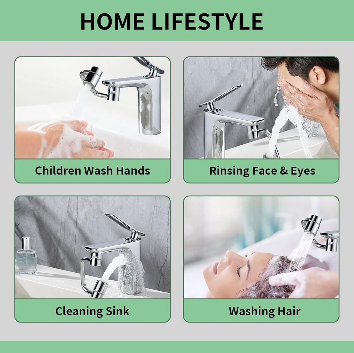 360° Stainless Steel Faucet Extender and Aerator with 2 Spray Modes