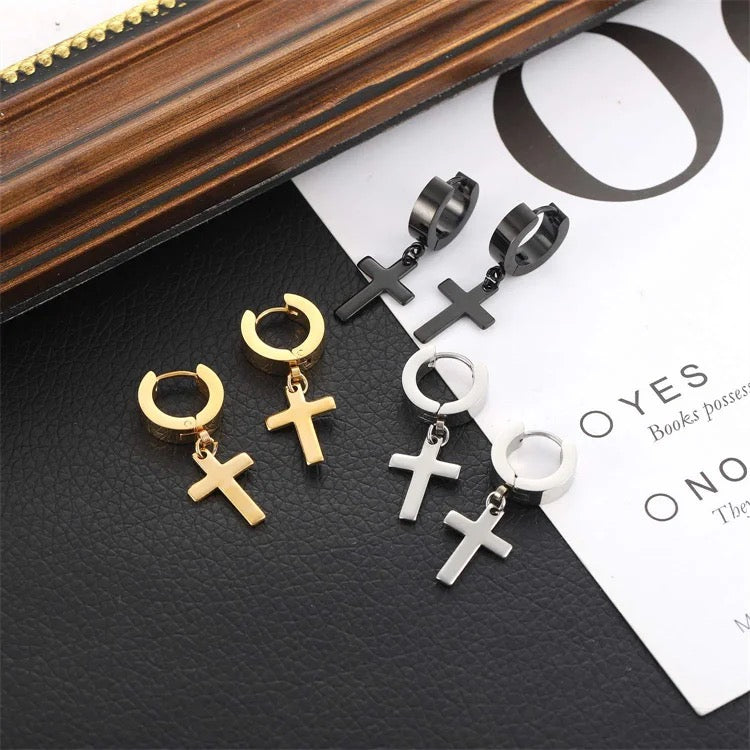 Unisex-Men’s Stainless Steel Cross Earrings