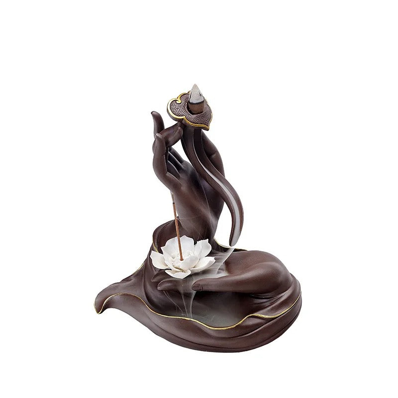 Buddha Hand Incense Holder + 10 Free Back-Flow Incense Cones.