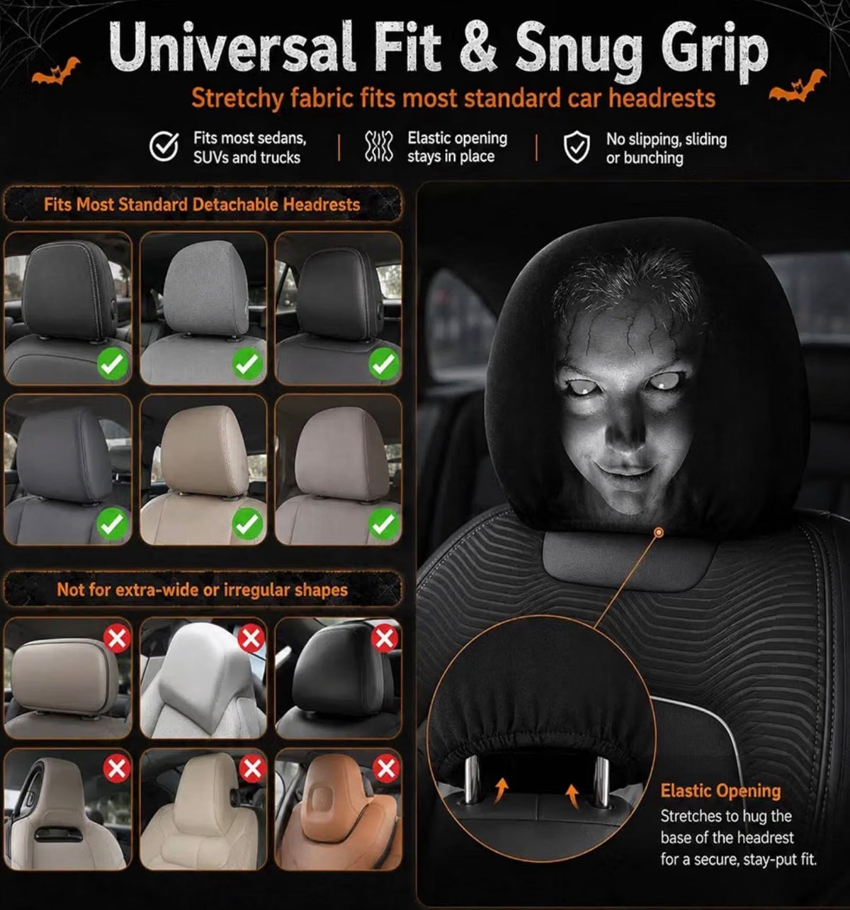 Halloween Scary Face Car Headrest Covers – 2 Piece Set