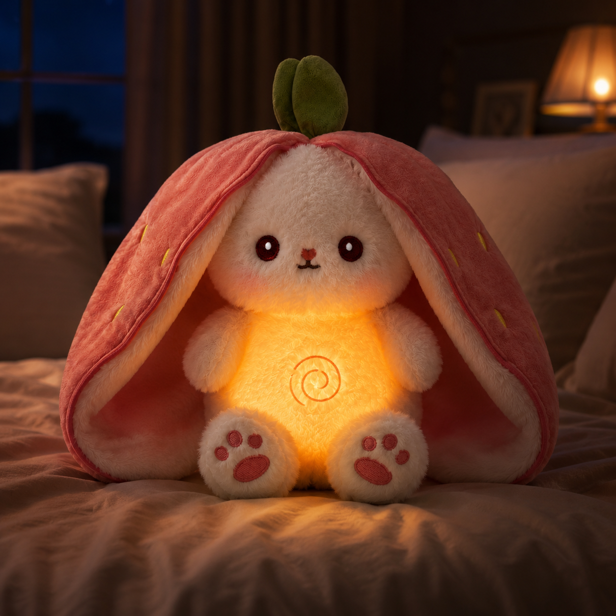 Strawberry Bunny Breathing Plush with Soothing Baby Music