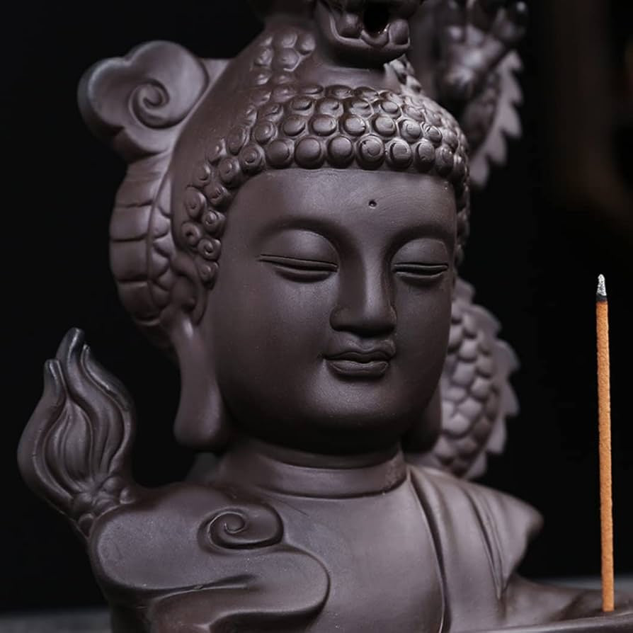 Buddha & Deagon Incense Holder + 10 Free Back-Flow Incense