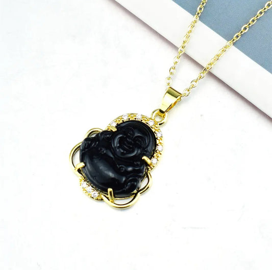 Laughing Obsidian Buddha Necklace