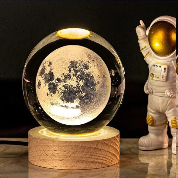 3D Laser Engraved Glass Crystal Ball Lamp Universe Astronomy Decor (The Moon)