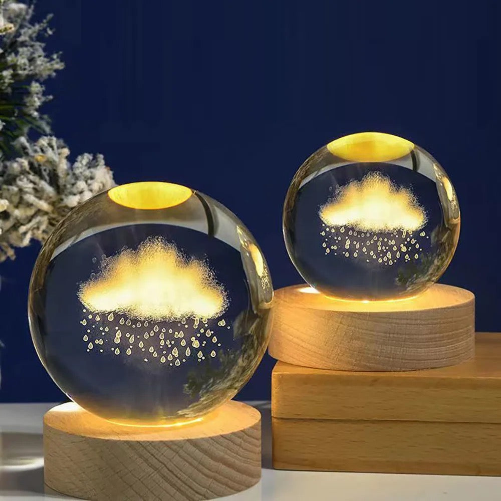 3D Laser Engraved 8cm Glass Crystal Ball Lamp (Rain Cloud)