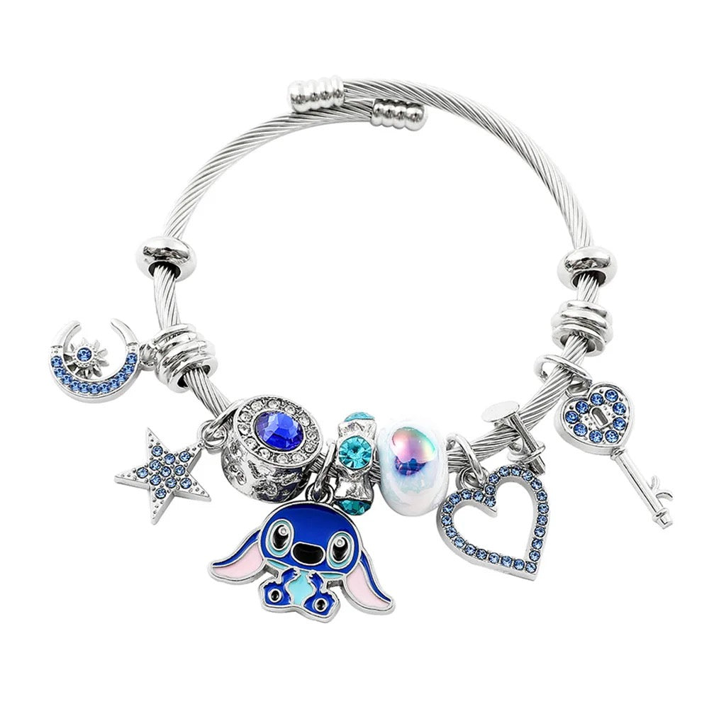 Stainless Steel Stitch Blue Zircon Charm Bracelet