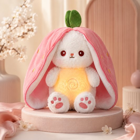 Strawberry Bunny Breathing Plush with Soothing Baby Music