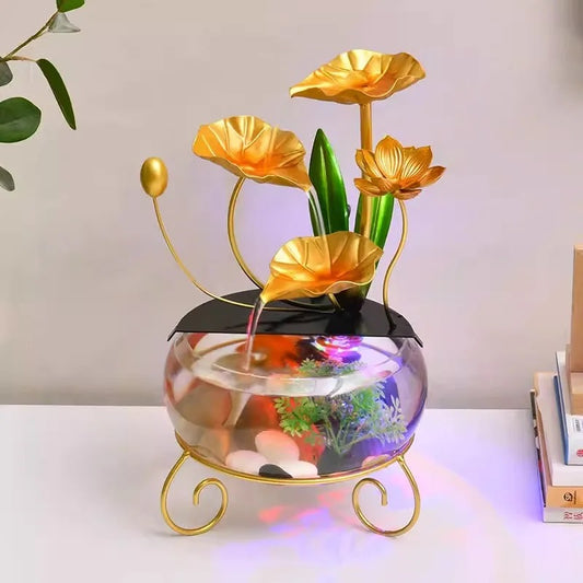 Lotus Leaf Indoor Mini Water Fountain With Ring Light