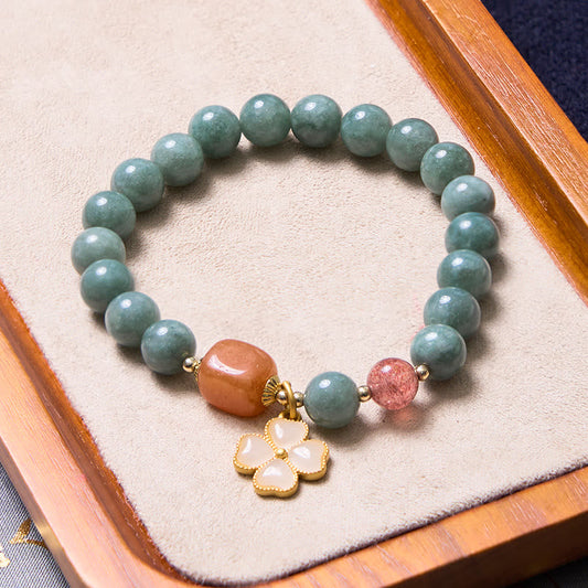 Jade Four Leaf Clover Prosperity Charm Bracelet  (8mm)