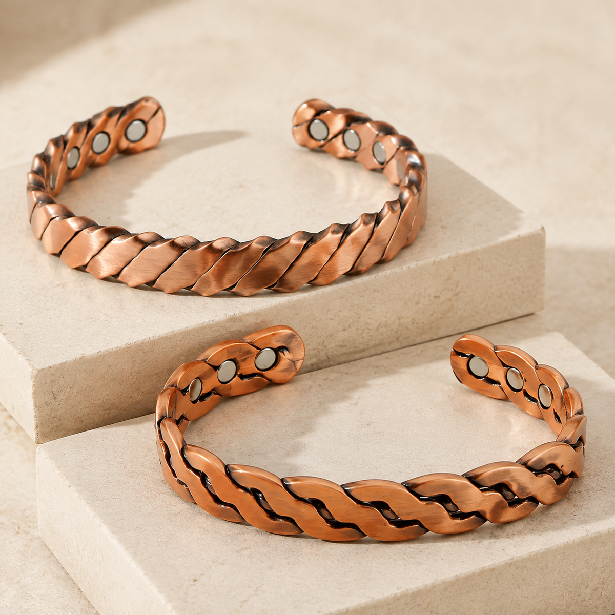 Adjustable Ultra Strength Pure Copper Magnetic Bracelet & Ring Set  (99.99% Copper)