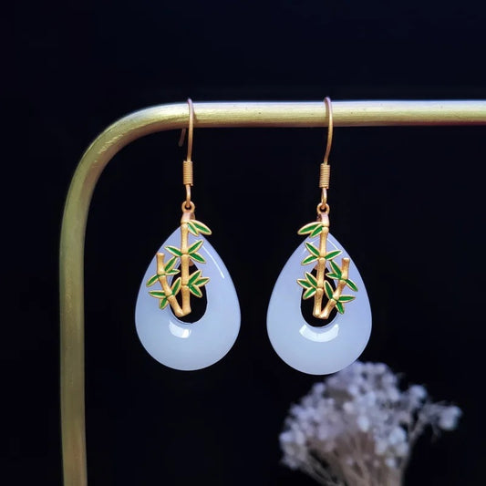 Bamboo White Jade Earrings