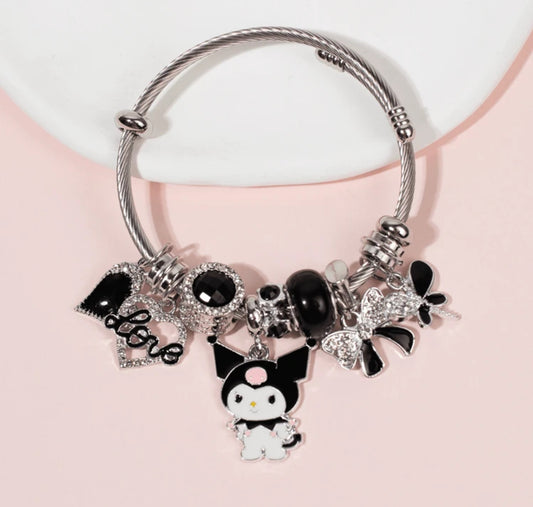 Stainless Steel Kuromi Zircon Charm Bracelets